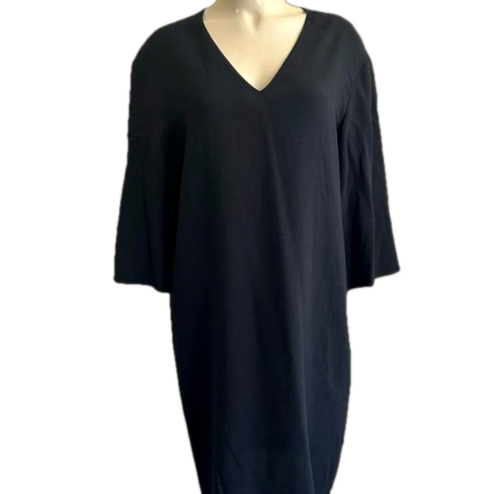 The Row Women’s black V-neck 3/4 Sleeve Shift Dress SZ 8 made in USA
